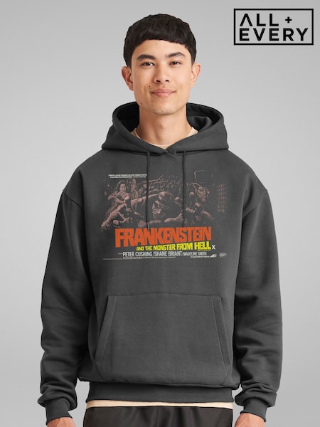 Gris - Regular All + Every Frankenstein & The Monster From Hell Movie Poster Art Hooded Sweatshirt