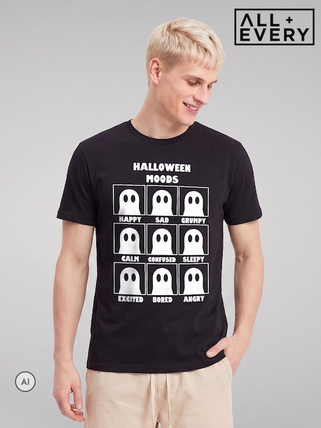 Negro - Regular All + Every Halloween Moods Ghost Chart T-shirt