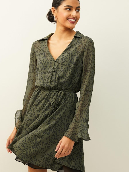 Green Animal Print Long Flutter Sleeve Mini Dress (146949) | €15