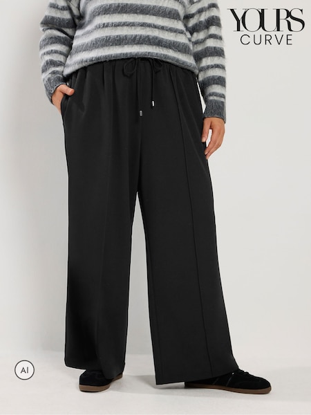 Black - Yours Curve Pleated Wide Leg Trousers