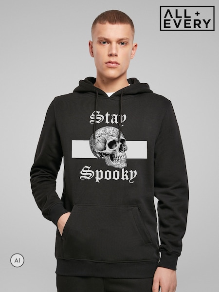 Negru - Regular All + Every Halloween Stay Spooky Skeleton Skull Hoodie