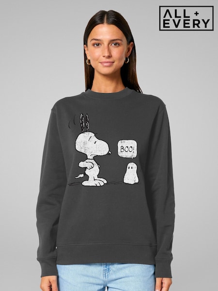 Grey - All + Every Peanuts Halloween Ghost Fright Snoopy Sweatshirt