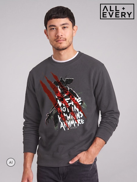 Grey - Regular All + Every Stranger Things We're Not In Hawkins Anymore Demogorgon Sweatshirt