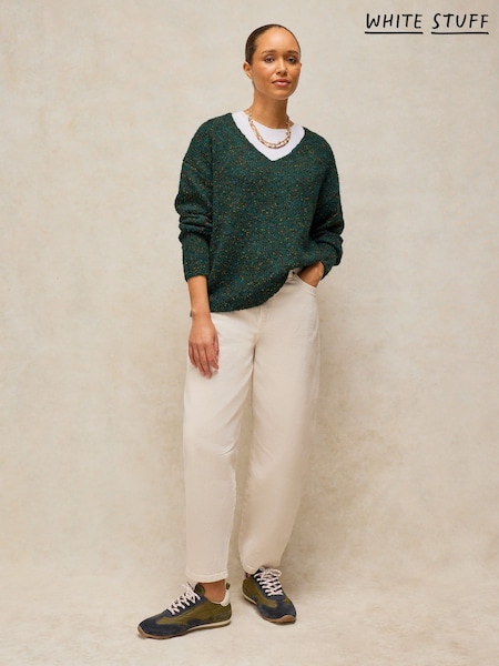 Green - White Stuff Texture V-neck Jumper