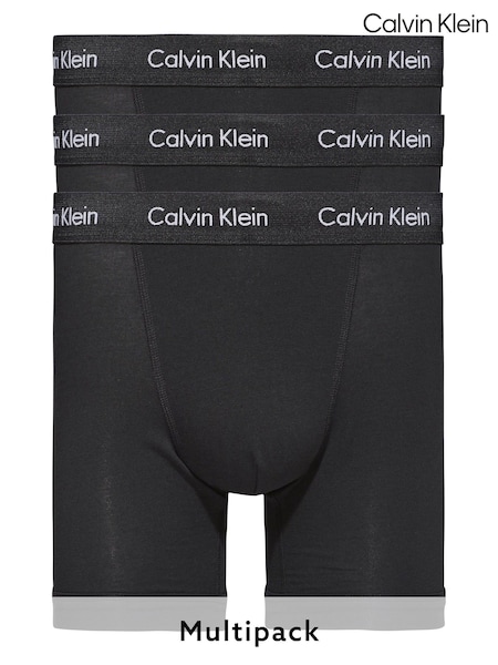 צבע שחור ועיטור בגוונים דומים - Calvin Klein White Long Cotton Stretch Boxers 3 Pack Boxers (147450) | ‏211‏₪