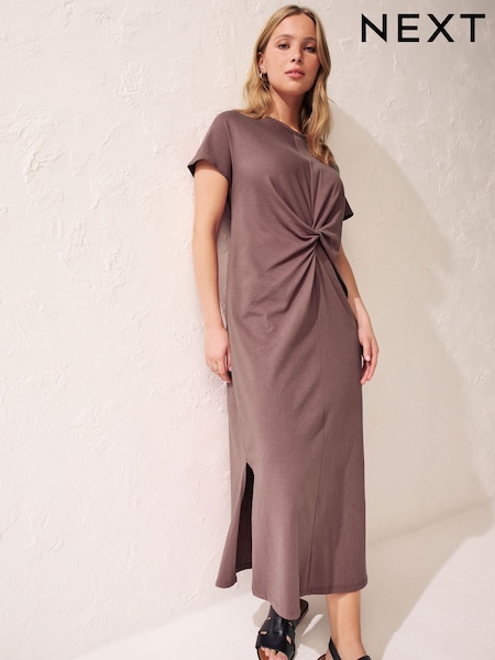 Mauve Purple 100% Cotton Twist Short Sleeved T-Shirt Summer Dress (147701) | LEI 106