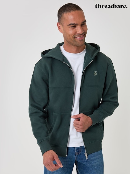 أخضر - Regular Threadbare Heavyweight Relaxed Fit Cotton Rich Zip Through Hoodie