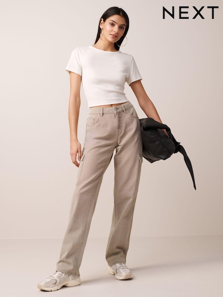 Зеленый хаки - 100% Cotton Cargo Straight Leg Jeans (148016) | €12