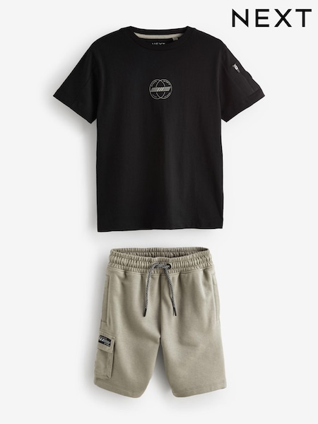 Črna/kaki - Utility 100% Cotton T-Shirt and Shorts Set (3-16yrs) (148099) | € 15 - € 23