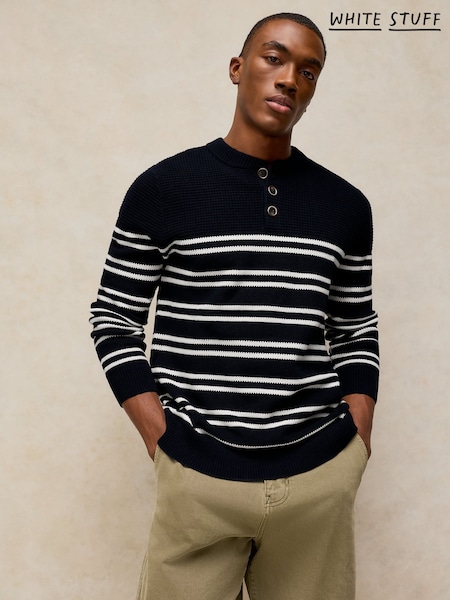 Blå - Regular White Stuff Attadale Stripe Henley Jumper