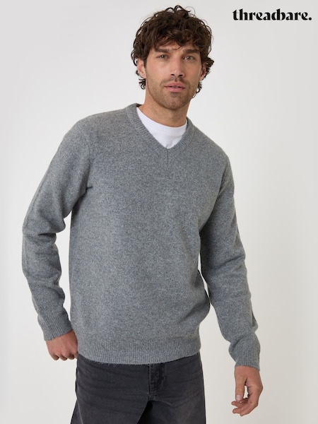 Grey - Regular Threadbare Soft V-neck Jumper