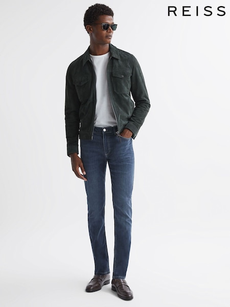 Indigo - Regular Reiss James Slim Fit Washed Jersey Jeans