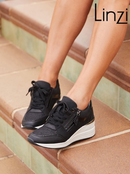 Linzi Black Everett Wedged Trainers With Glitter Detail (148667) | ₪201