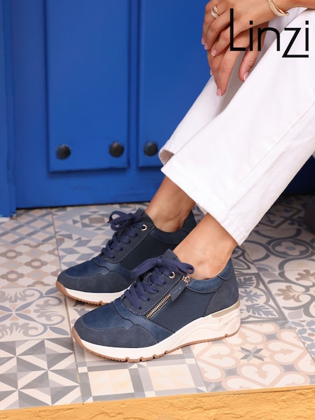 Linzi Blue Luca Lace-Up Trainers With Side Zip Detail (148721) | ₪201