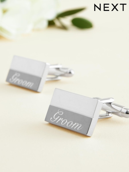 Silver Tone Groom Engraved Wedding Cufflinks (148726) | €10