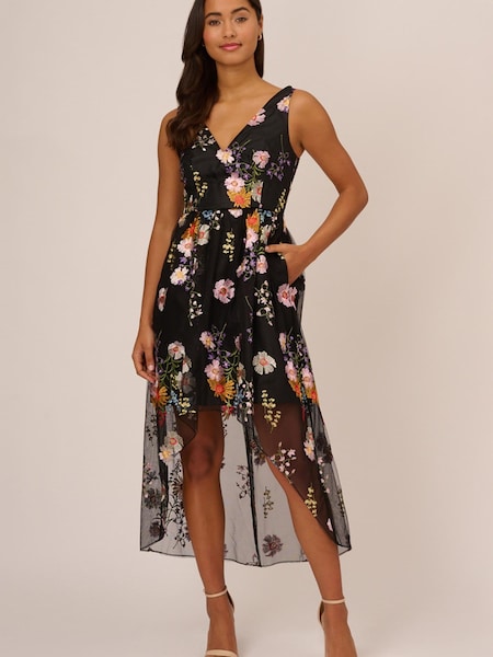 Adrianna Papell Embroidered High Low Black Dress (149113) | €177