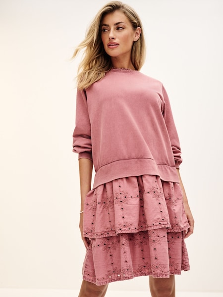 Pink Pretty Ruffle Tiered Sweatshirt Overlay Smock Dress (149359) | €13