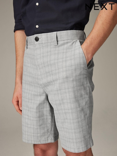 Grey Check Straight Fit Stretch Chinos Shorts (150135) | AED31