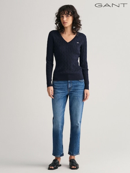 Dunkelblau - Gant Strickpullover aus Baumwolle mit Stretchanteil (150423) | 84 €