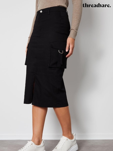 Threadbare Black Cargo Midi Skirt (150630) | €20