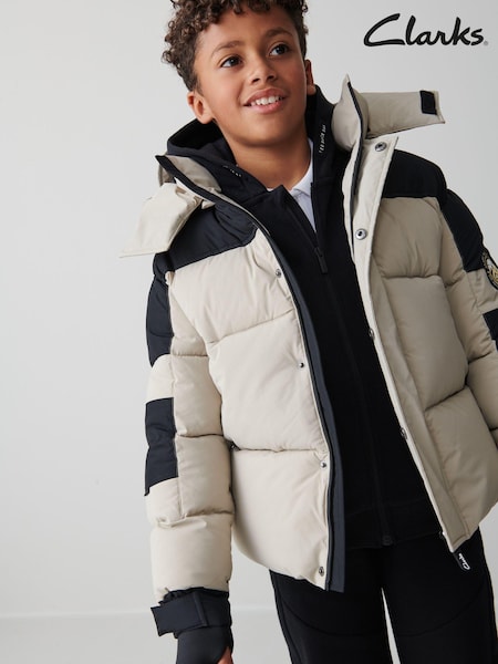 Clarks Stone Boys Colourblock Puffer Coat (150871) | AED189 - AED198