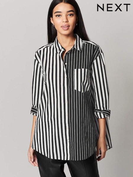 Črno-rumenorjava - Oversized Striped Long Sleeve Cotton Shirt (150894) | € 15