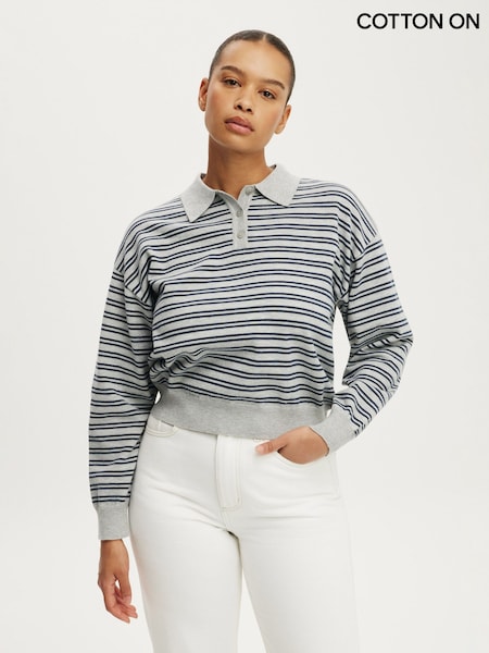 Blau - Cotton On Boxy Long Sleves Polo Shirt