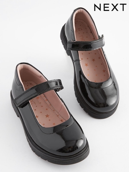 Black Patent Standard Fit (F) School Leather Chunky Mary Jane Shoes (151132) | €8 - €11