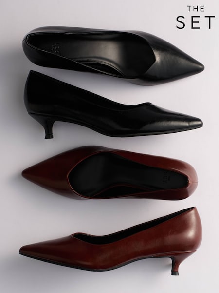 Black/Tan - The Set 2 Pack Kitten Heel Court Shoes