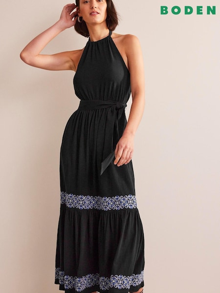Boden Black Embroidered Jersey Maxi Dress (151310) | €83