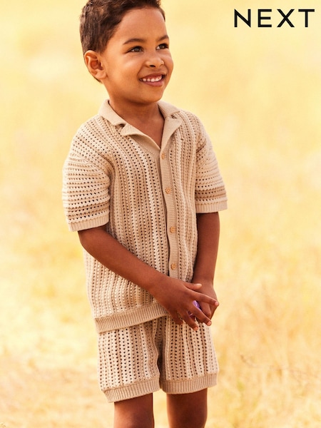 Neutral Crochet Short Sleeve Shirt and Shorts Set (3mths-10yrs) (151373) | 906 UAH - 1,070 UAH
