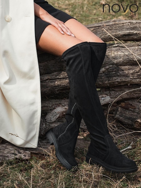 Novo Black Lindos Flat Over The Knee Boots (151423) | €21.50