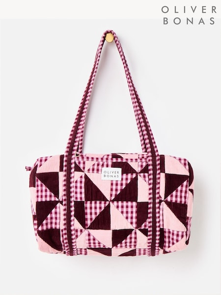 Burgundy - Oliver Bonas Emily Patchwork Corduroy Cotton Quilted Bag