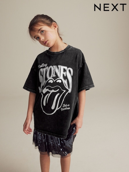 Black Metallic Oversized Rolling Stones 100% Cotton T-Shirt (3-16yrs) (151651) | AED49 - AED67