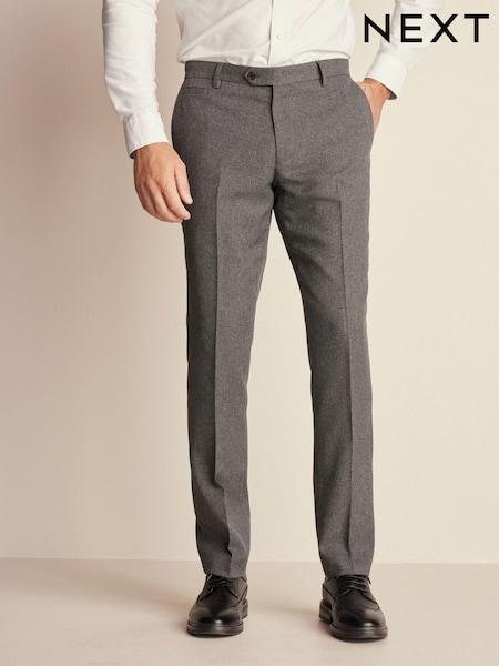 Grey Slim Fit Trimmed Texture Suit Trousers (151691) | 111 QAR