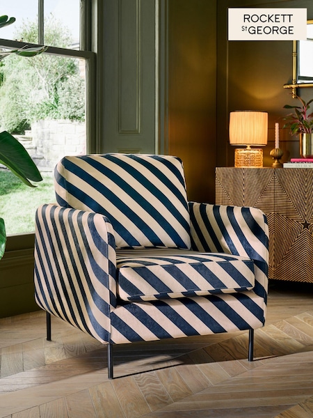 Rockett St George Studio Stripe Velvet Sand and Black The Edie Accent Chair (151743) | €549