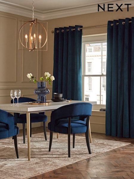 Navy Blue Matte Velvet Super Thermal Eyelet Curtains (151760) | €22 - €66