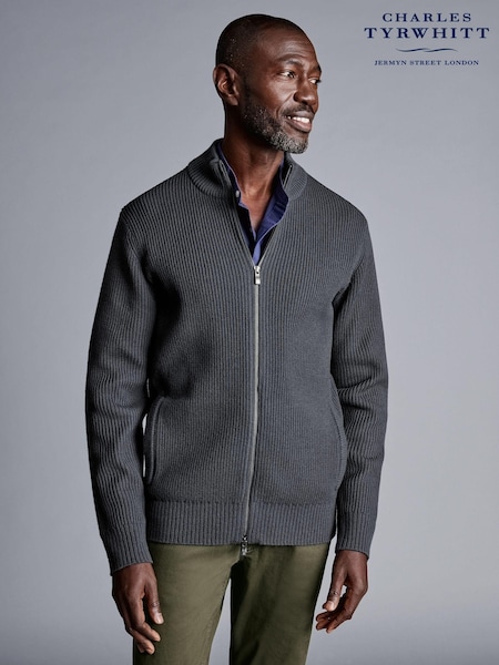 siva - Charles Tyrwhitt Chunky Rib Zip Funnel Neck Cardigan (152098) | € 128