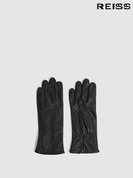 Schwarz - Reiss Giselle Leather Ruched Gloves (152213) | 90 €