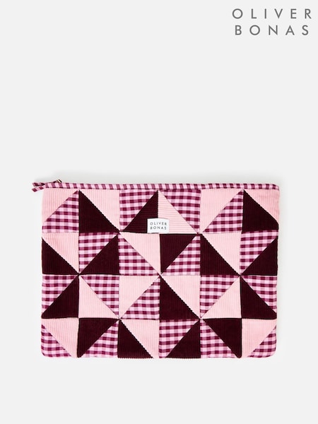 Rozā - Oliver Bonas & Burgundijas Emīlijas Patchwork Corduroy klēpjdatora soma