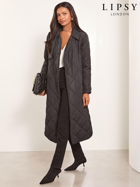 Lipsy Black Shower Resistant Padded Quilted Trench Coat (152424) | €61