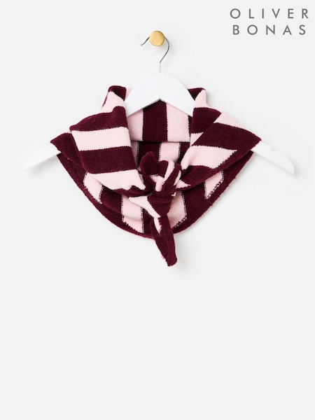 Pink - Oliver Bonas & Burgundy Striped Knitted Triangle Scarf