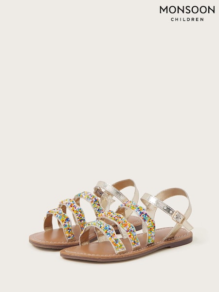 Monsoon Gold Rainbow Beaded Strappy Sandals (152541) | €7.50