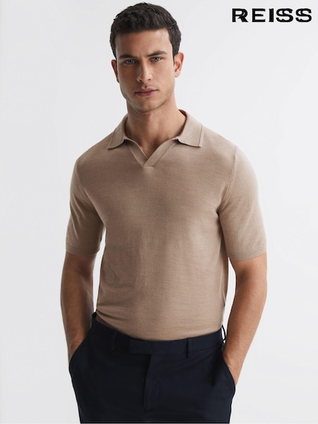 Reiss Mink Duchie Merino Wool Open Collar Polo Shirt (152591) | €116