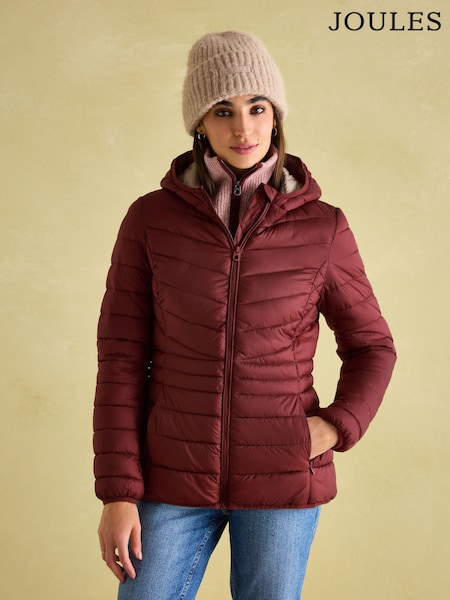 Joules Kenley Dark Red Showerproof Padded Coat with Hood (152599) | €93