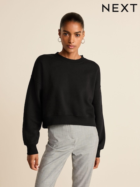 Solid Black Shorter Length Heavyweight Brushed Sweatshirt (152757) | €12