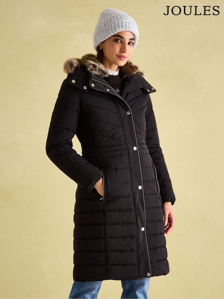 Joules Cherington Showerproof Longline Padded Coat With Faux Fur Hood (152916) | €313