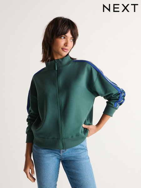 Forest Green Slinky Side Stripe Zip Up High Funnel Neck Tracksuit Jacket (152999) | €12