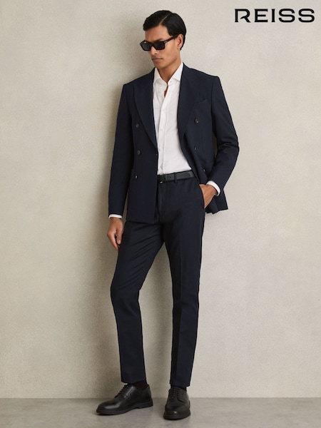 Reiss Navy Eastbury Slim Fit Cotton Blend Chinos (153202) | 867 QAR