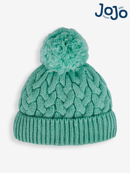 JoJo Maman Bébé Green Chunky Cable Knit Pom Pom Hat (153210) | AED84